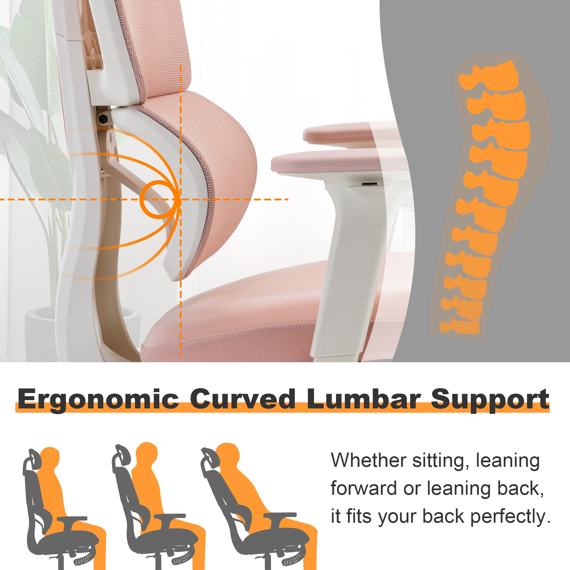 Multi-functional Ergonomic Mesh Office Chair With Adjustable Armrest,Footrest,Lumbar Support, 360° Silent Wheels,Headrest For Home & Office,Pink_voghion.com